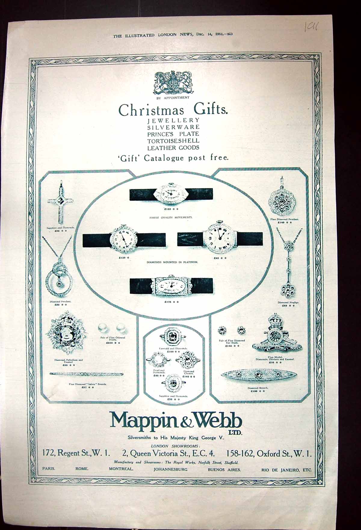 Old Advertisement 1918 Mappin Webb French Riviera Terrace Monte Carlo 20th
