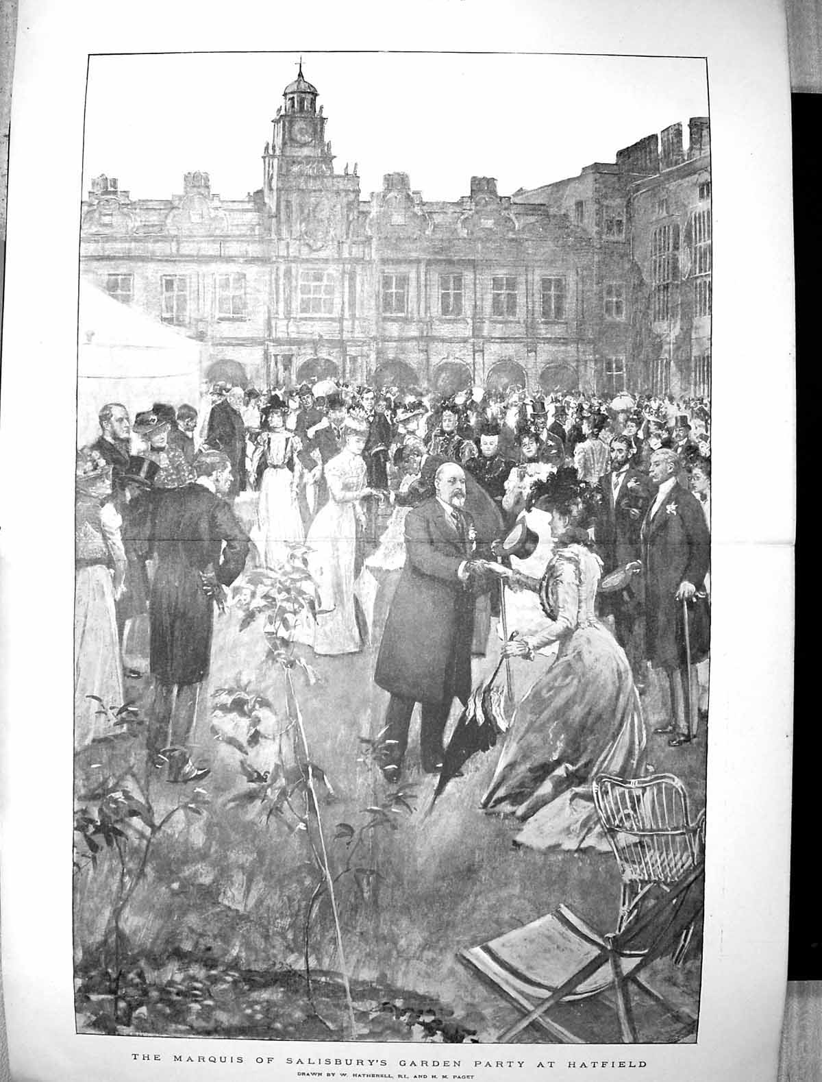 Antique Print 1899 Marquis Salisbury Garden Party Hatfield House Hatherell 19th