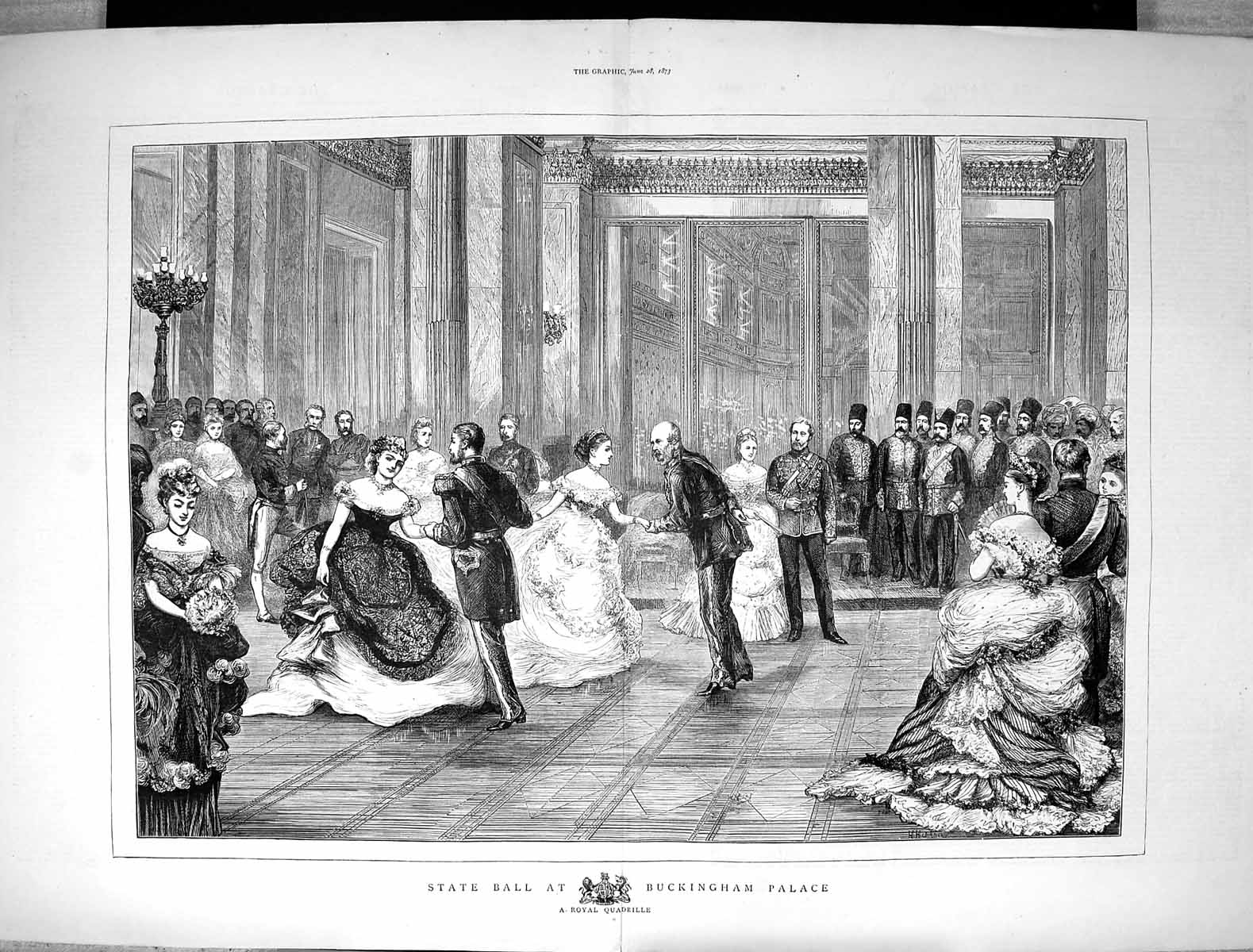 Antique Old Print 1873 State Ball Buckingham Palace Royal Quadrille Dancing