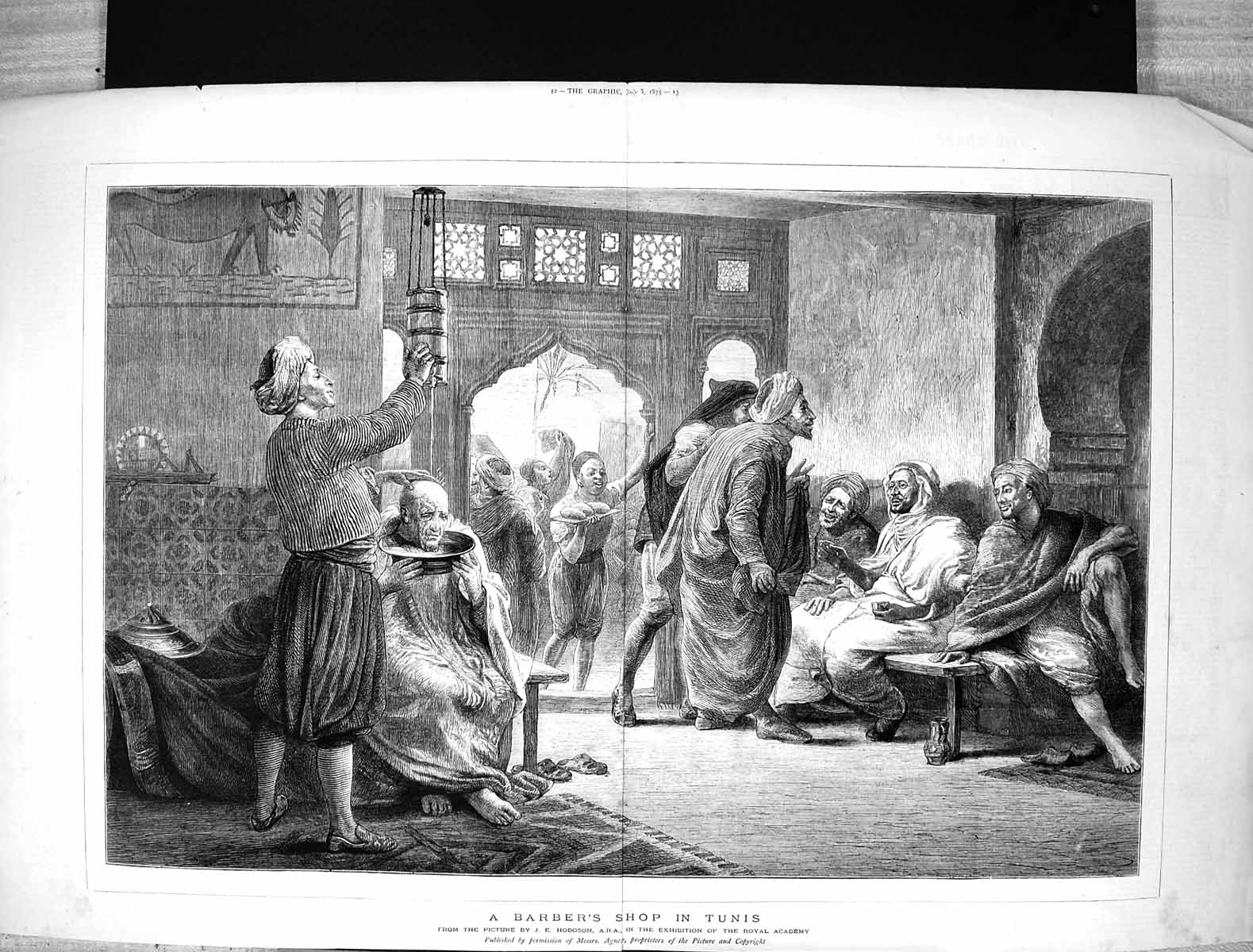 Old 1875 Scene Barbers Shop Tunis Men Africa Hodgson Royal Academy Ar Victorian