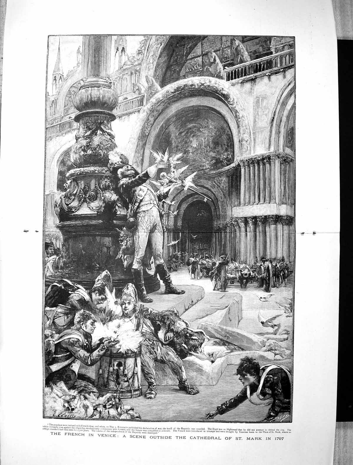 Antique Print 1892 Scene Outside Cathedral St. Mark Venice French Siers War