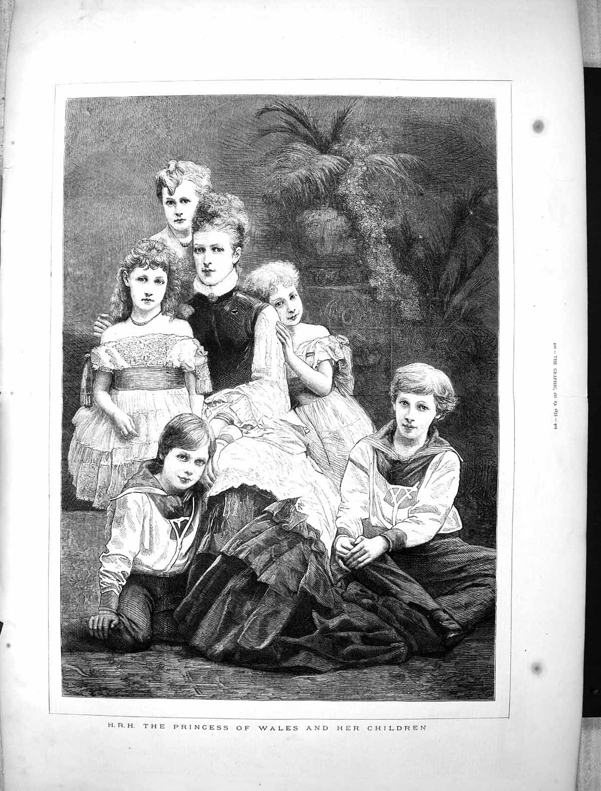 Antique Old Print 1875 H.R.H. Princess Wales Children Boys Girls Royal Family