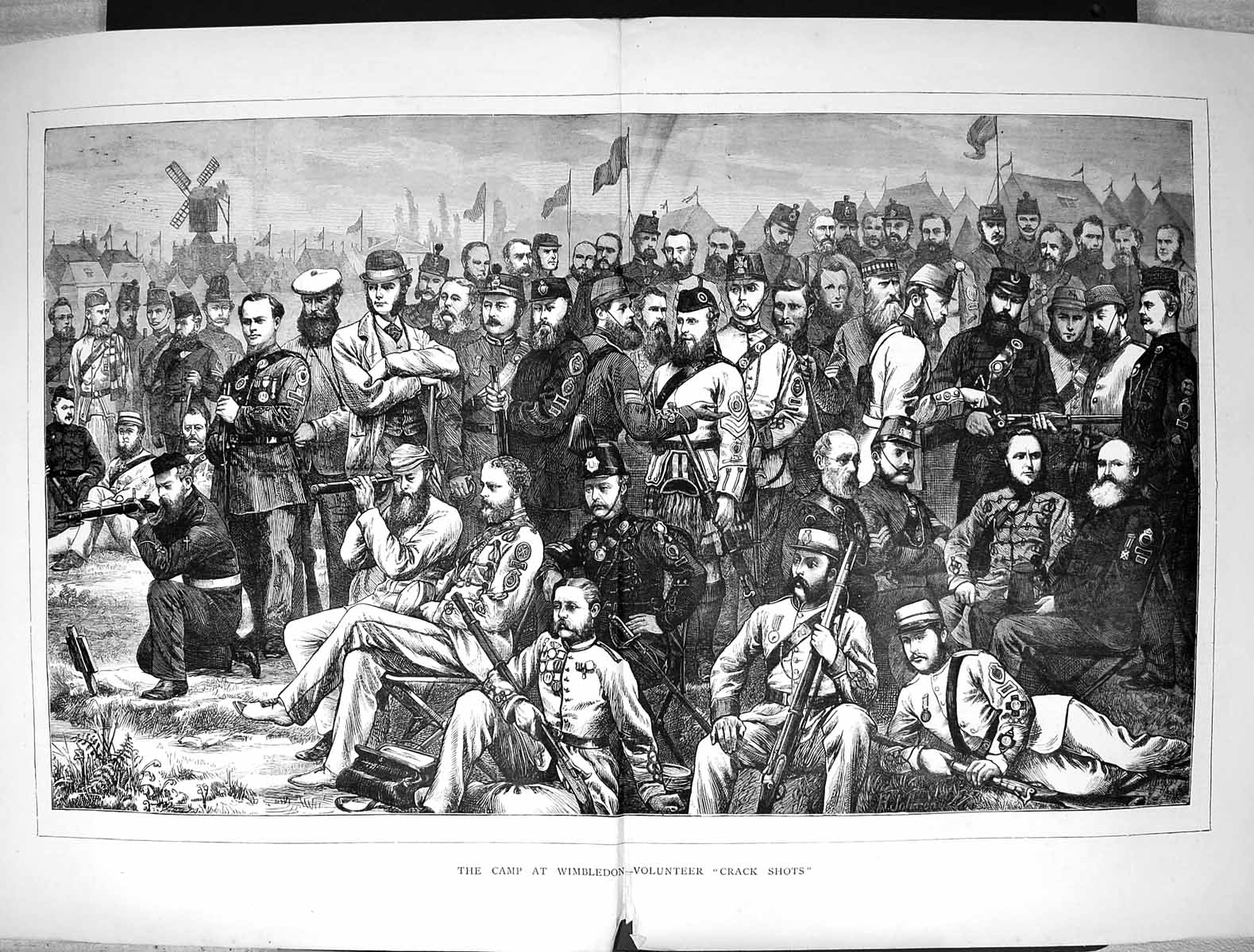 Old Antique Print 1871 Rifle Shooting Camp Wimbledon Sport Siers Fine Art 19th