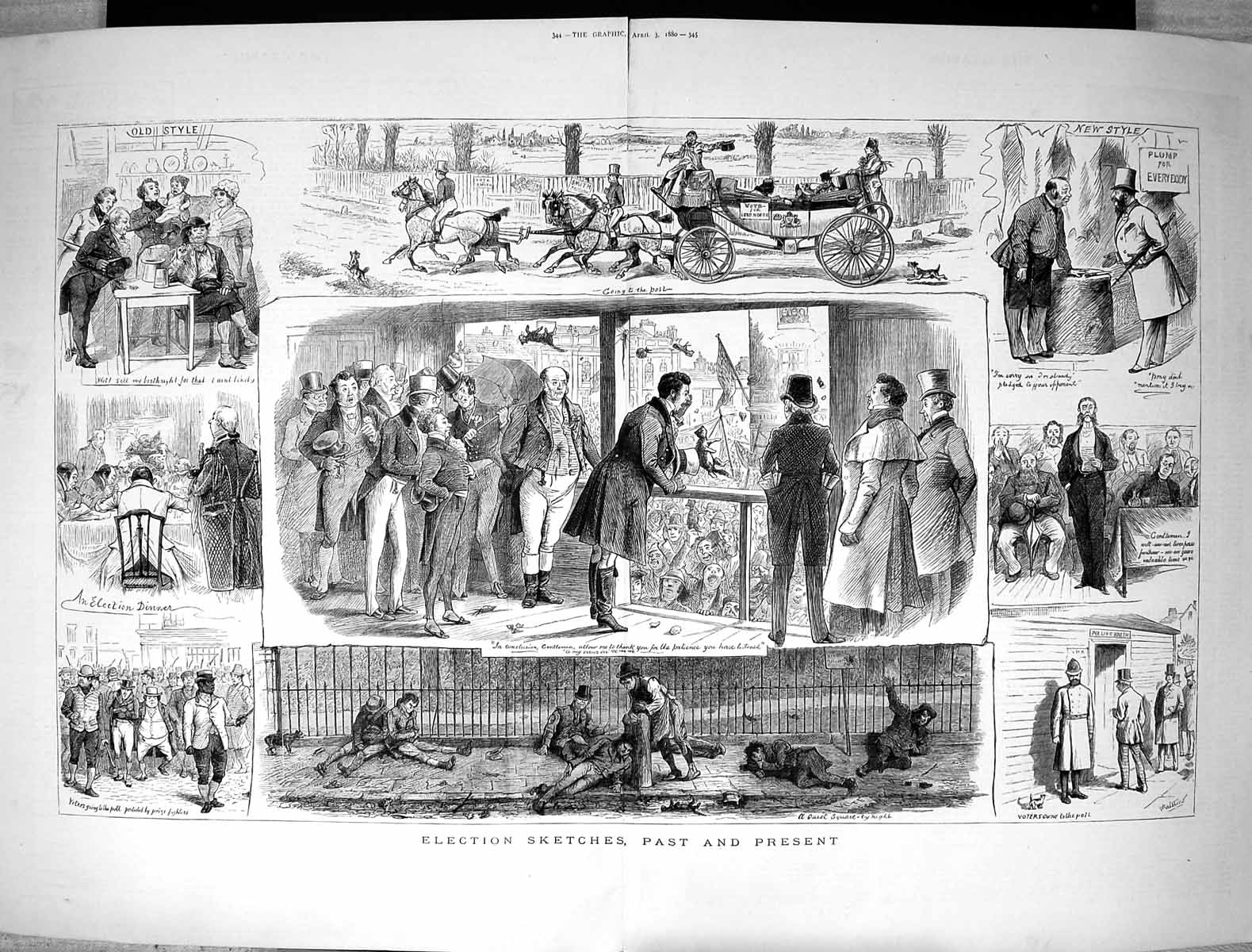 Original Old Antique Print 1880 Election Sketches Voters Parliament Victorian
