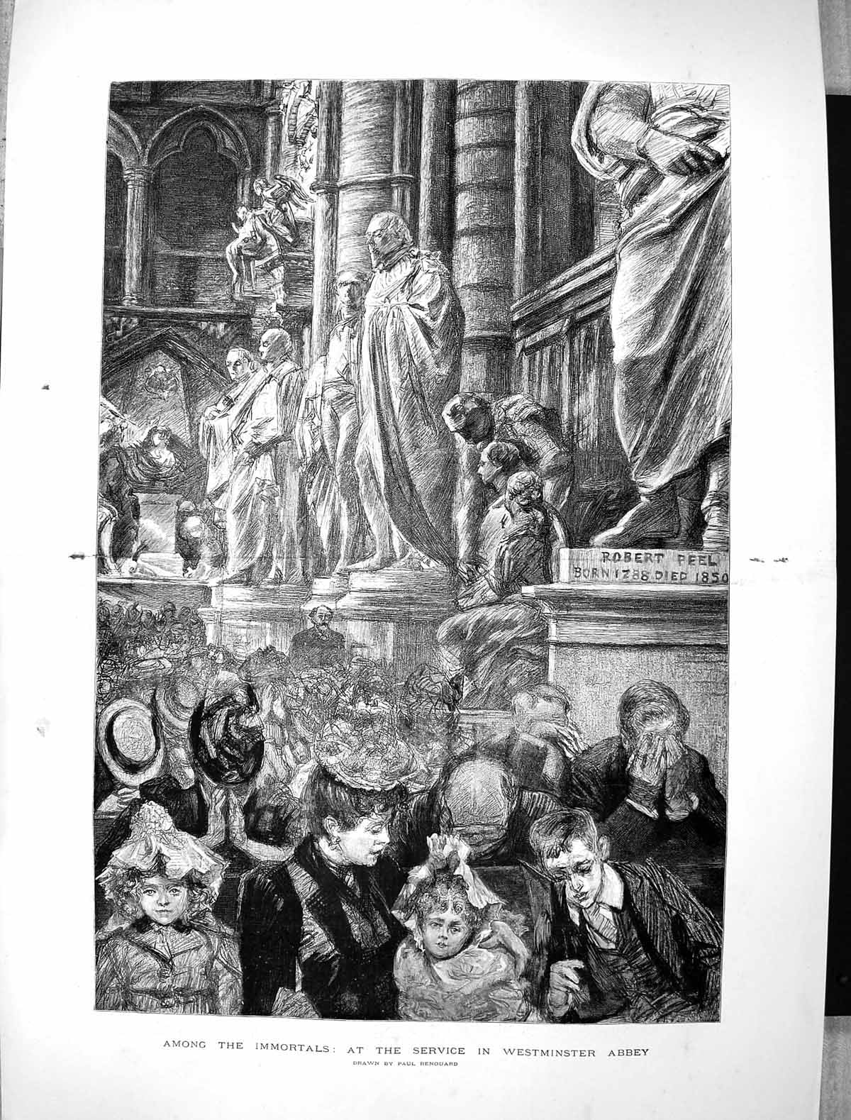 Old 1894 Church Service Westminster Abbey Immortals Sculpture Fine Ar Victorian