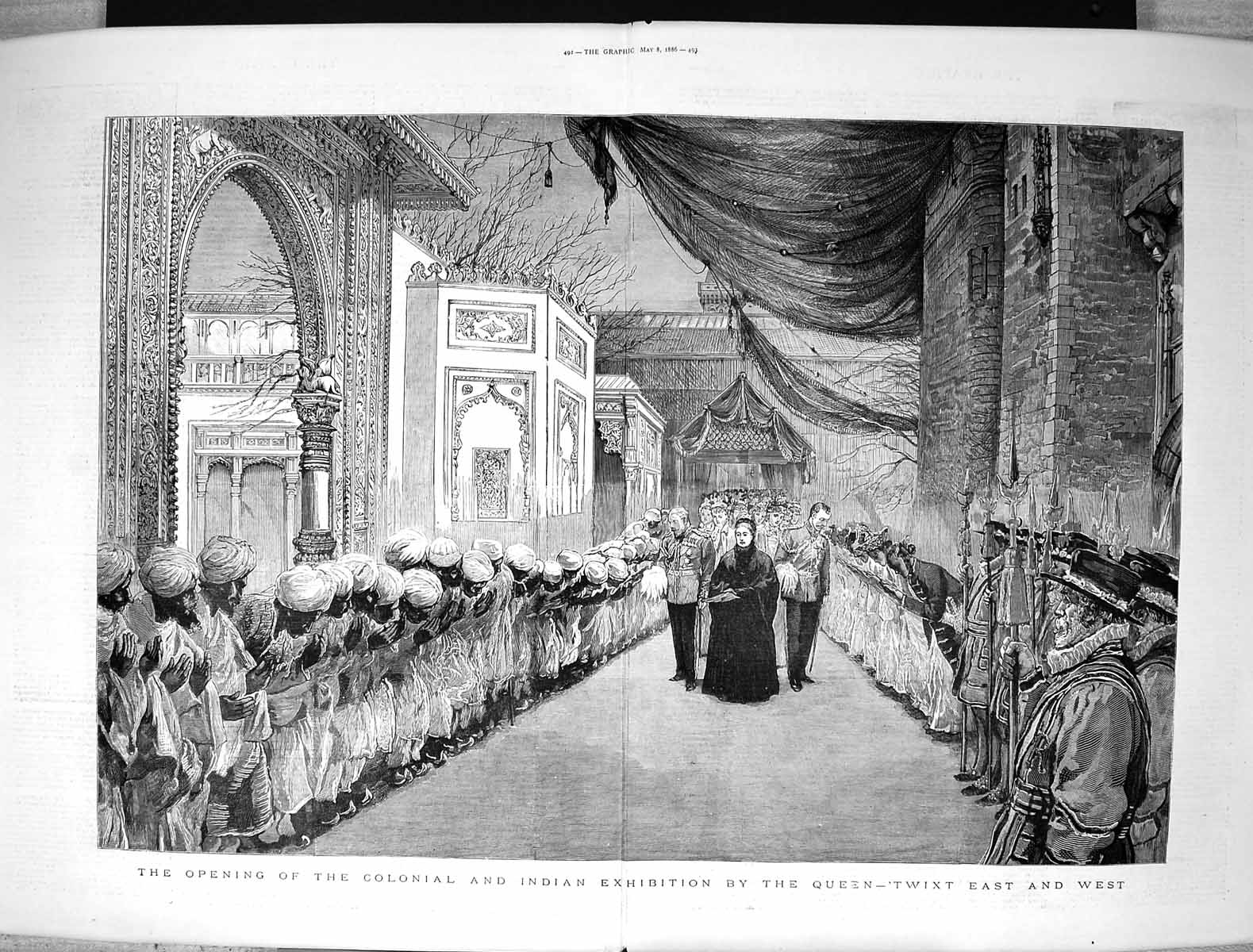 Old 1886 Opening Colonial Indian Exhibition Queen Twixt East Fine Art Victorian