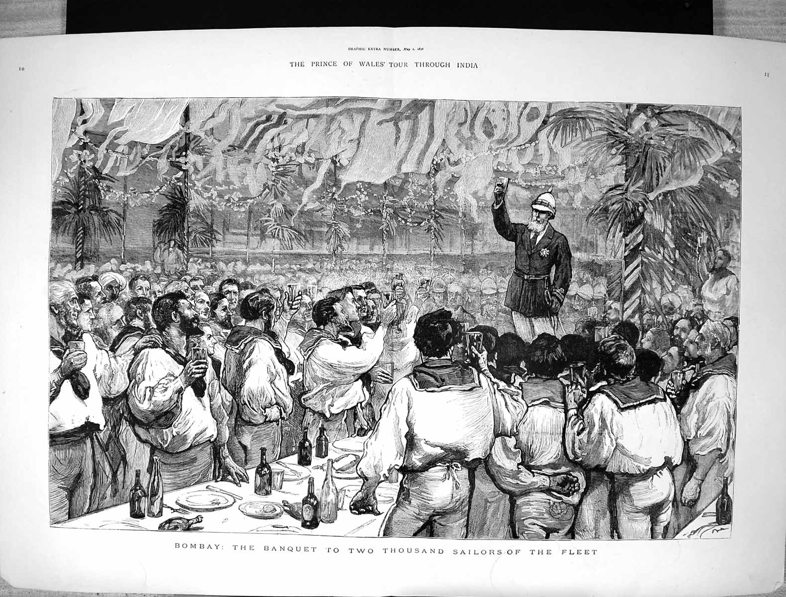 Old 1876 Bombay Banquet Two Thousand Sailors Fleet Prince Wales India Victorian