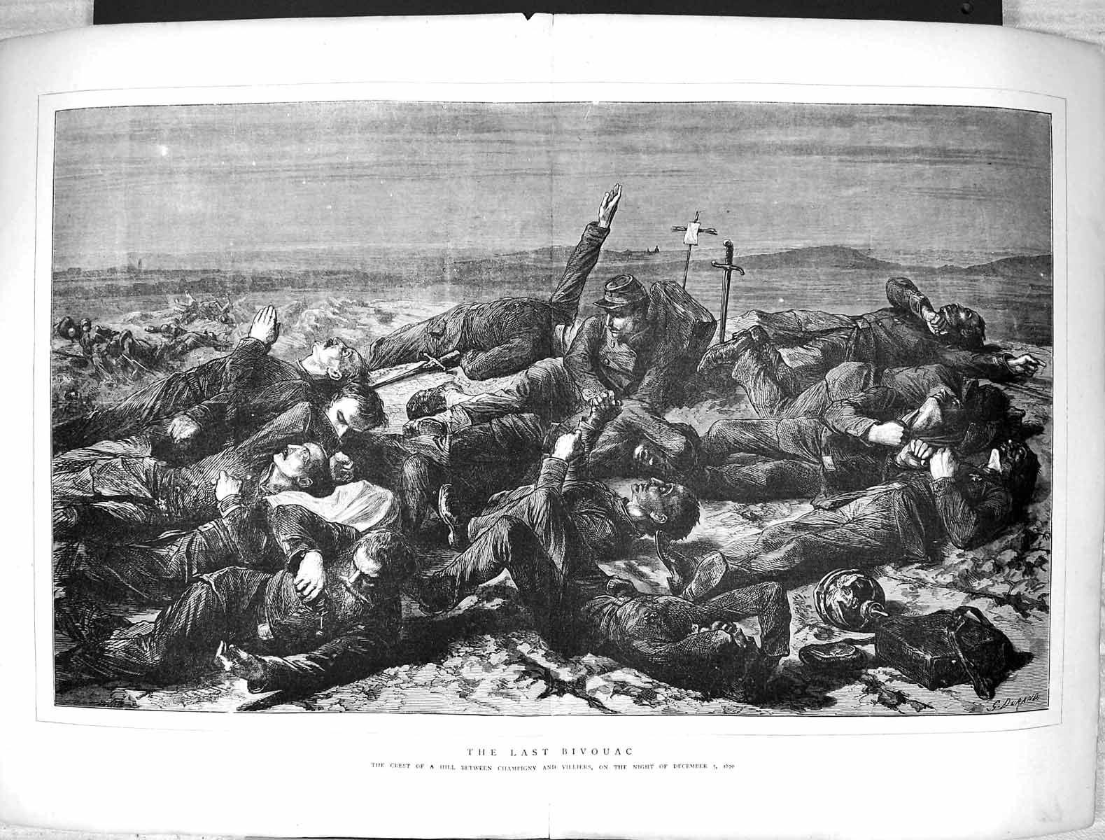 Old 1871 War Scene Last Bivouac Crest Hill Champigny Villiers Injured Victorian