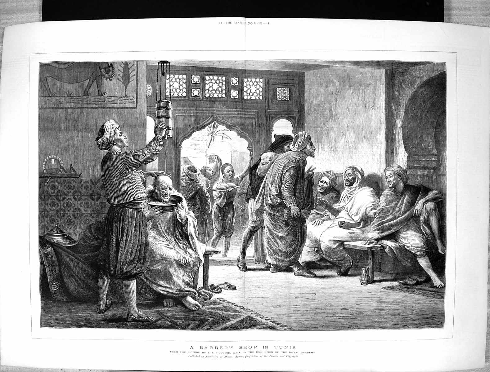 Old Antique Print 1875 Scene Barbers Shop Tunis Africa Men Hodgson Agnew 19th