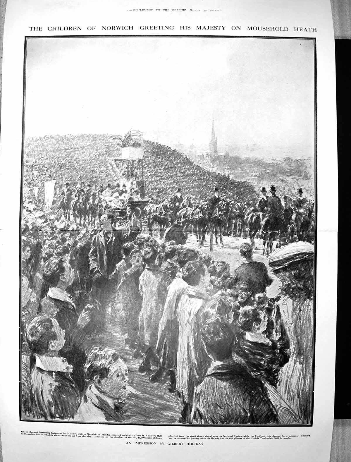 Antique Print 1909 Children Norwich Majesty King HousehHeath Gilbert Holida