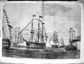 Original Old Antique Print 1856 Naval Review Gun Boats Line-Ob-Battle War Ships
