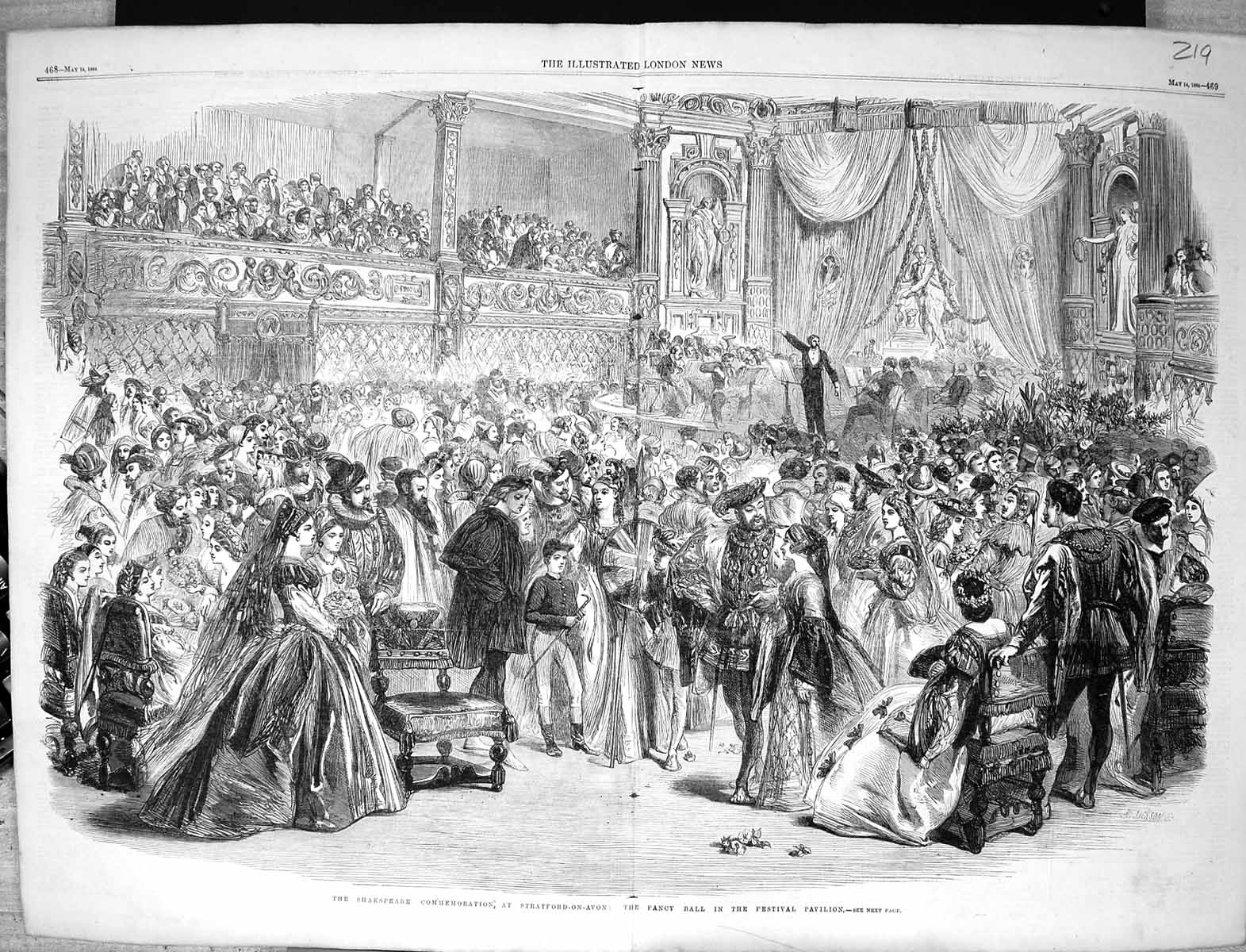 Old Print 1864 Shakspeare Stratford-On-Avon Fancy Ball Festival Pavilion 19th