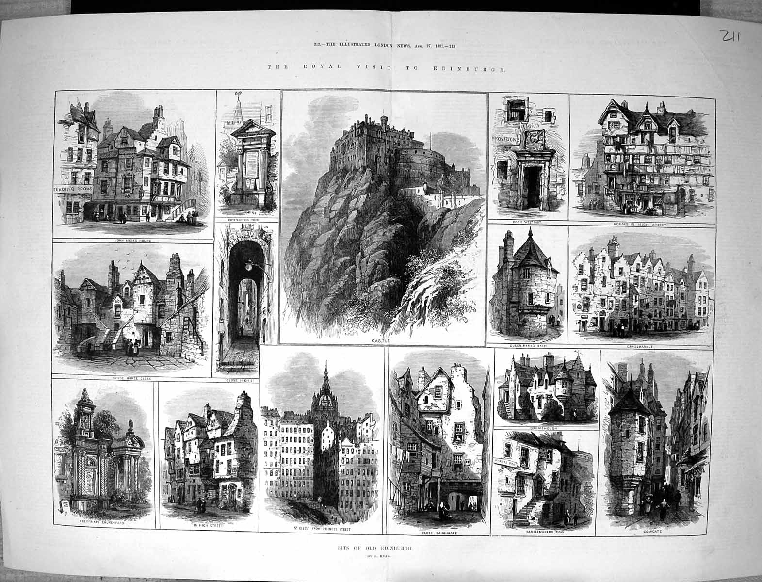 Old 1881 Edinburgh Castle St. Giles Canongate John Knox Greyfriars Ch Victorian