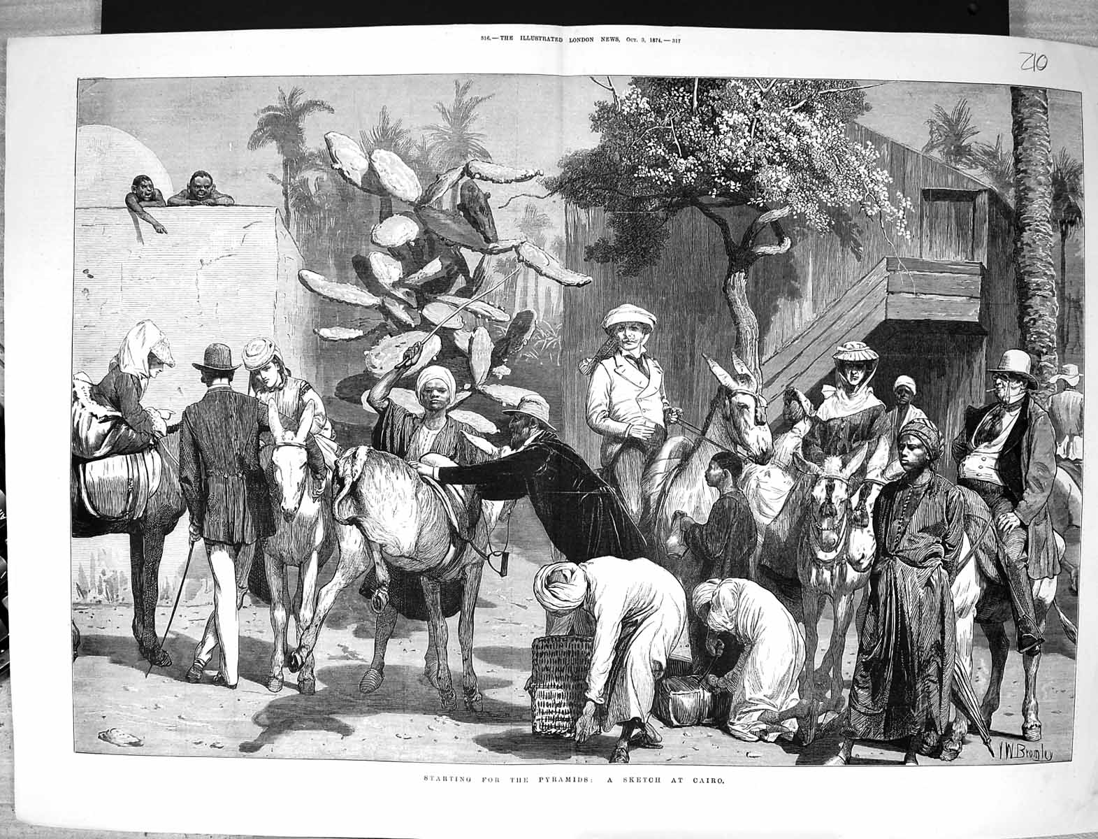 Old 1874 Scene Starting Transport Pyramids Egypt Cairo Fine Art Broml Victorian