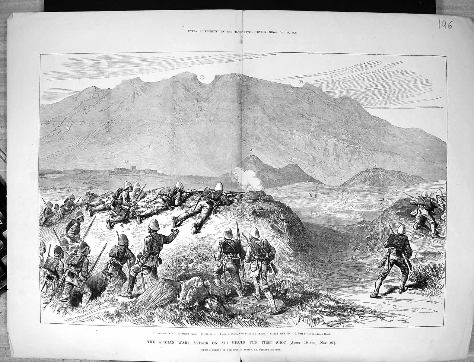 Antique Print 1878 Afghan War Attack Ali Musjid Abatch Peak Siers Mountains