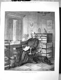 Original Old Antique Print 1875 Fine Art Prince Bismarck Study Pet Dog Books