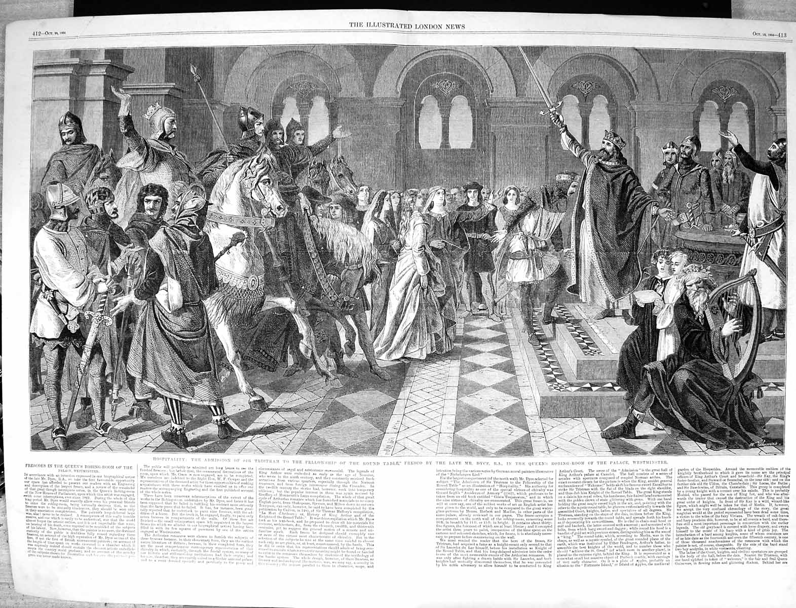 Old 1864 Tristram Fellowship Round Table Fresco Robing Room Westminst Victorian
