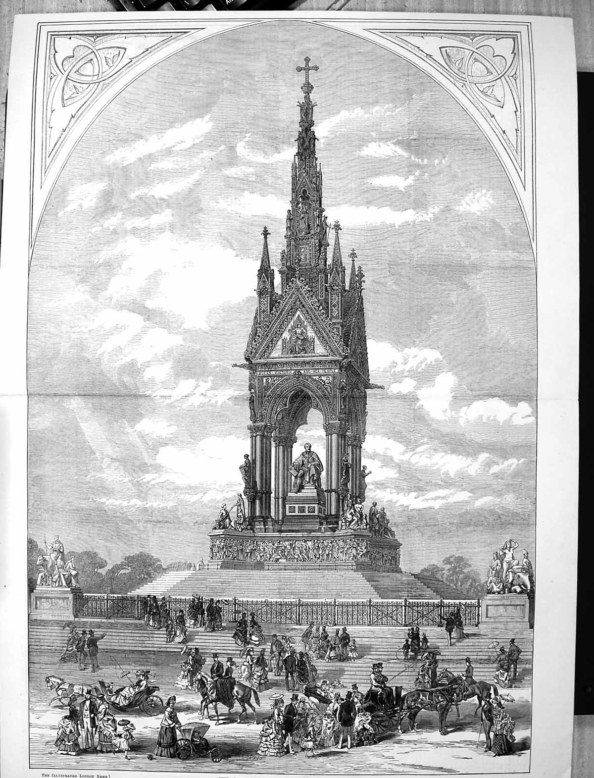 Antique Old Print 1872 Prince Consort National Memorial Architecture Fine Art