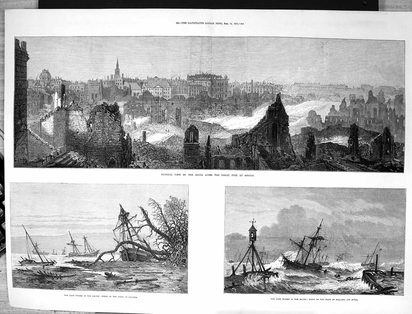 Old 1872 Fire Ruins Great Fire Boston Storm Baltic Zealand Kjoge Fals Victorian