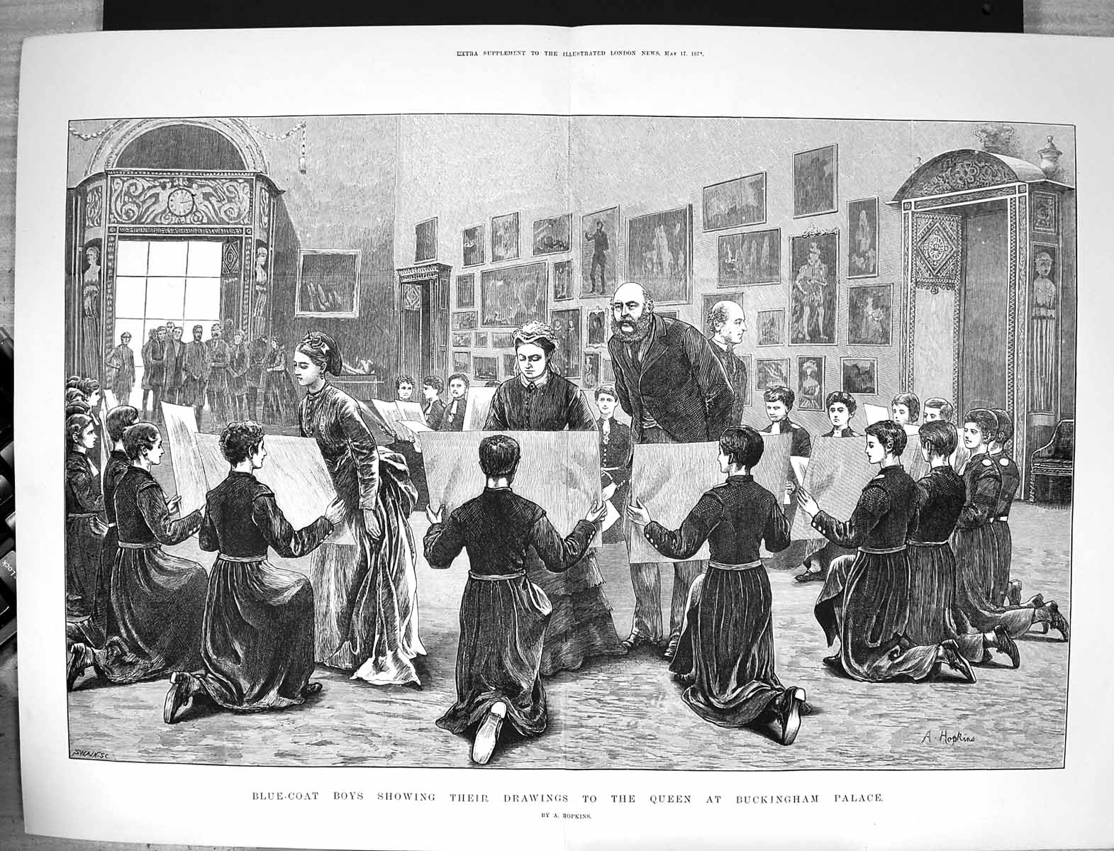 Old 1873 Blue-Coat Boys Showing Art Drawings Queen Buckingham Palace Victorian