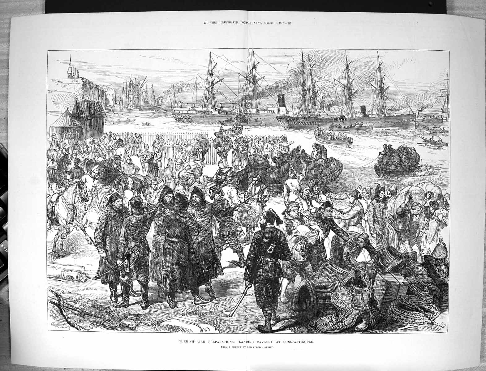 Old 1877 Turkish War Preparations Landing Cavalry Constantinople Ship Victorian