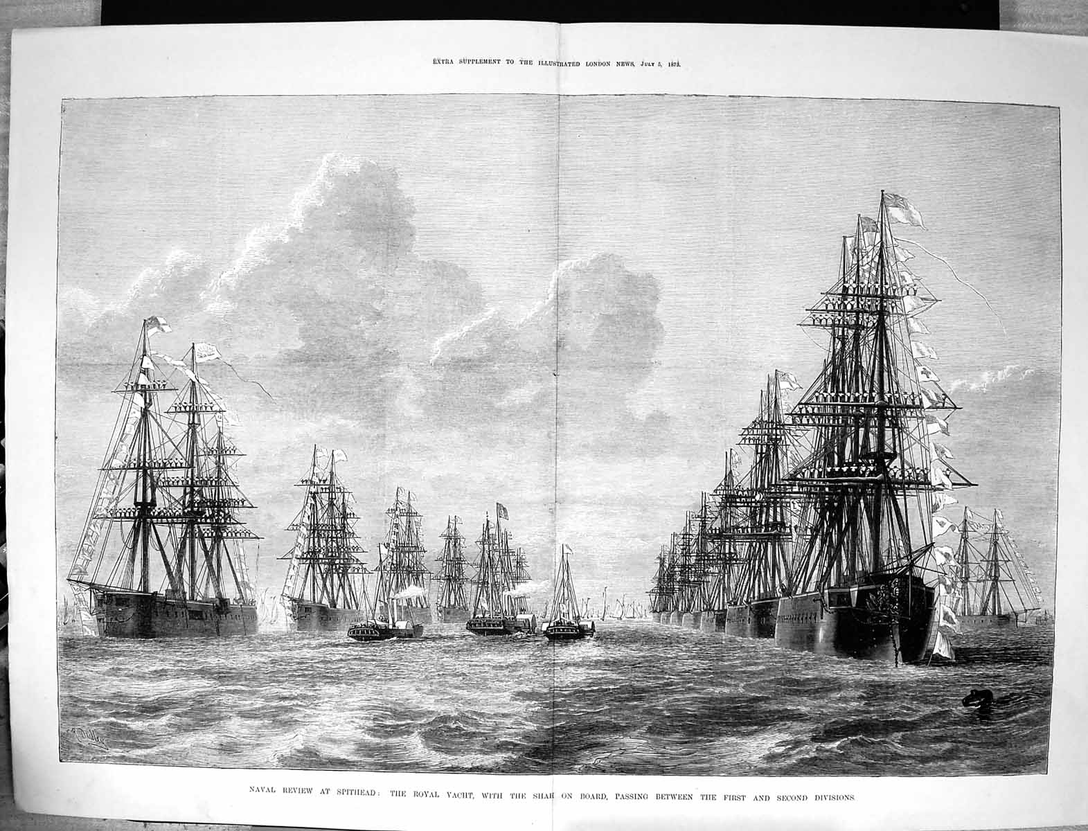 Old 1873 Naval Review Spithead Royal Yacht Victoria Albert Shah Ships Victorian