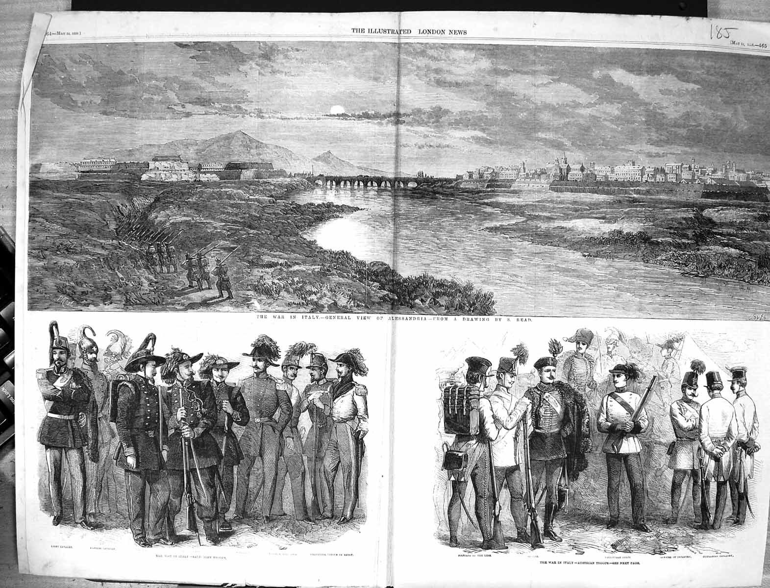 Old Print Damaged 1859 War Italy Alessandria Austrian Siers Sardinian Ca 19th