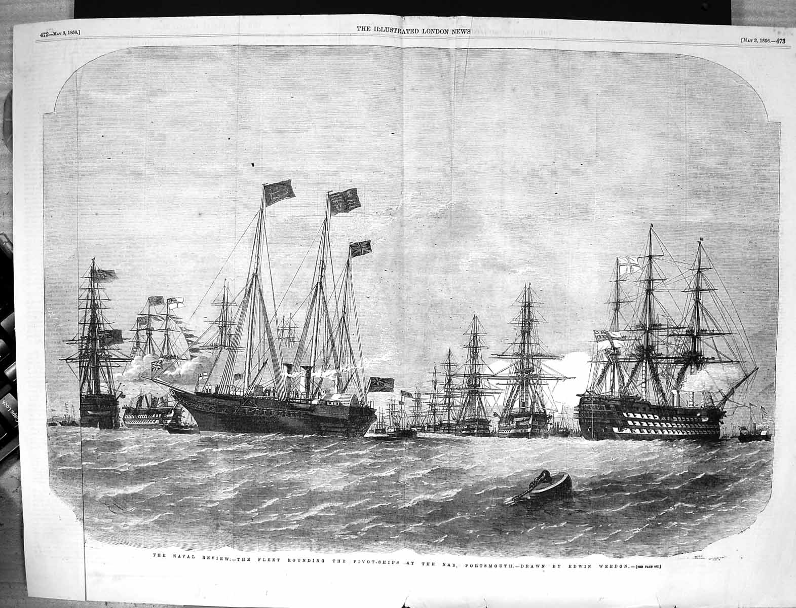 Old 1856 Naval Review Ship Rounding Pivot-Ships Nab Portsmouth Edwin Victorian