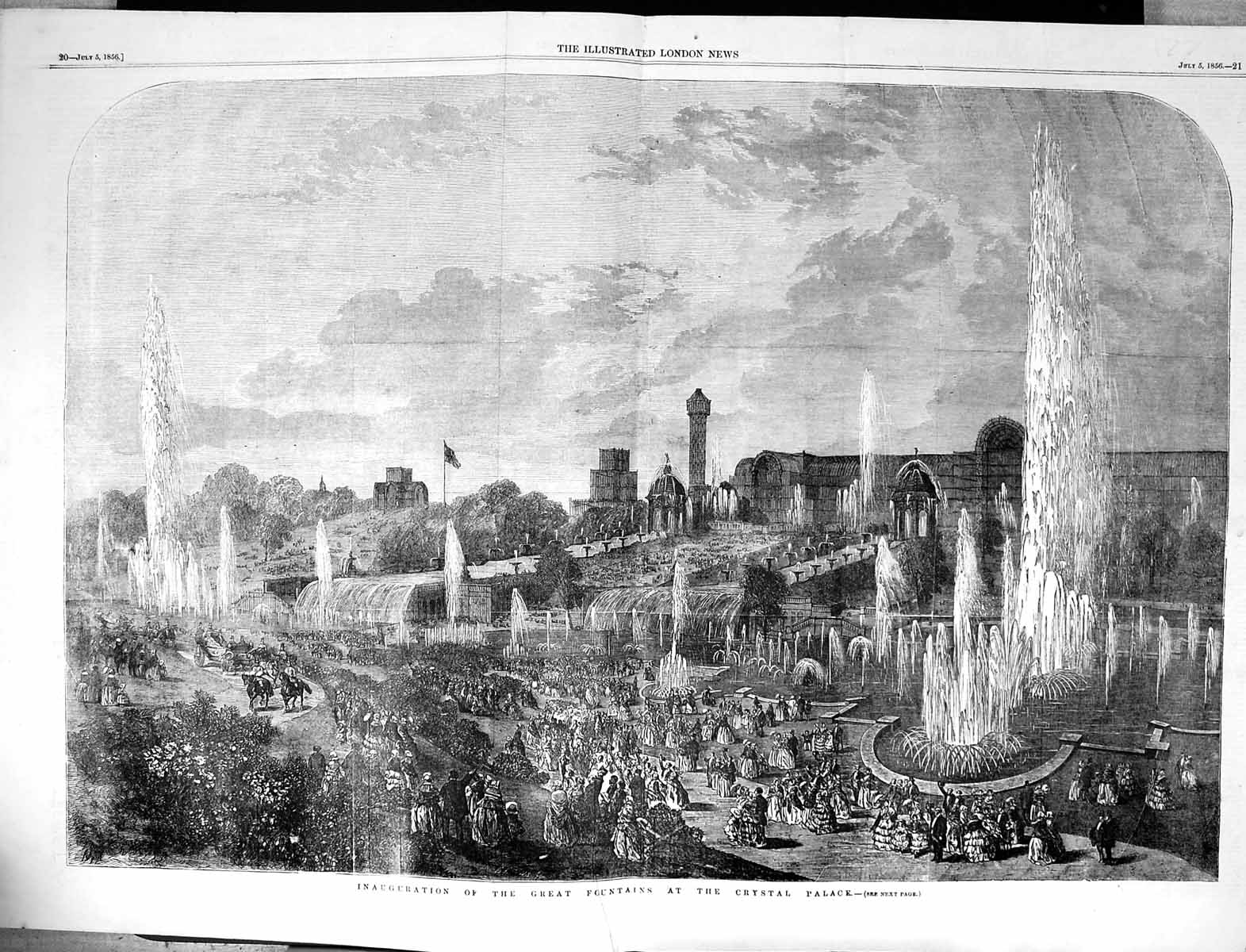 Old 1856 Inauguration Great Fountains Crystal Palace London Fine Art Victorian