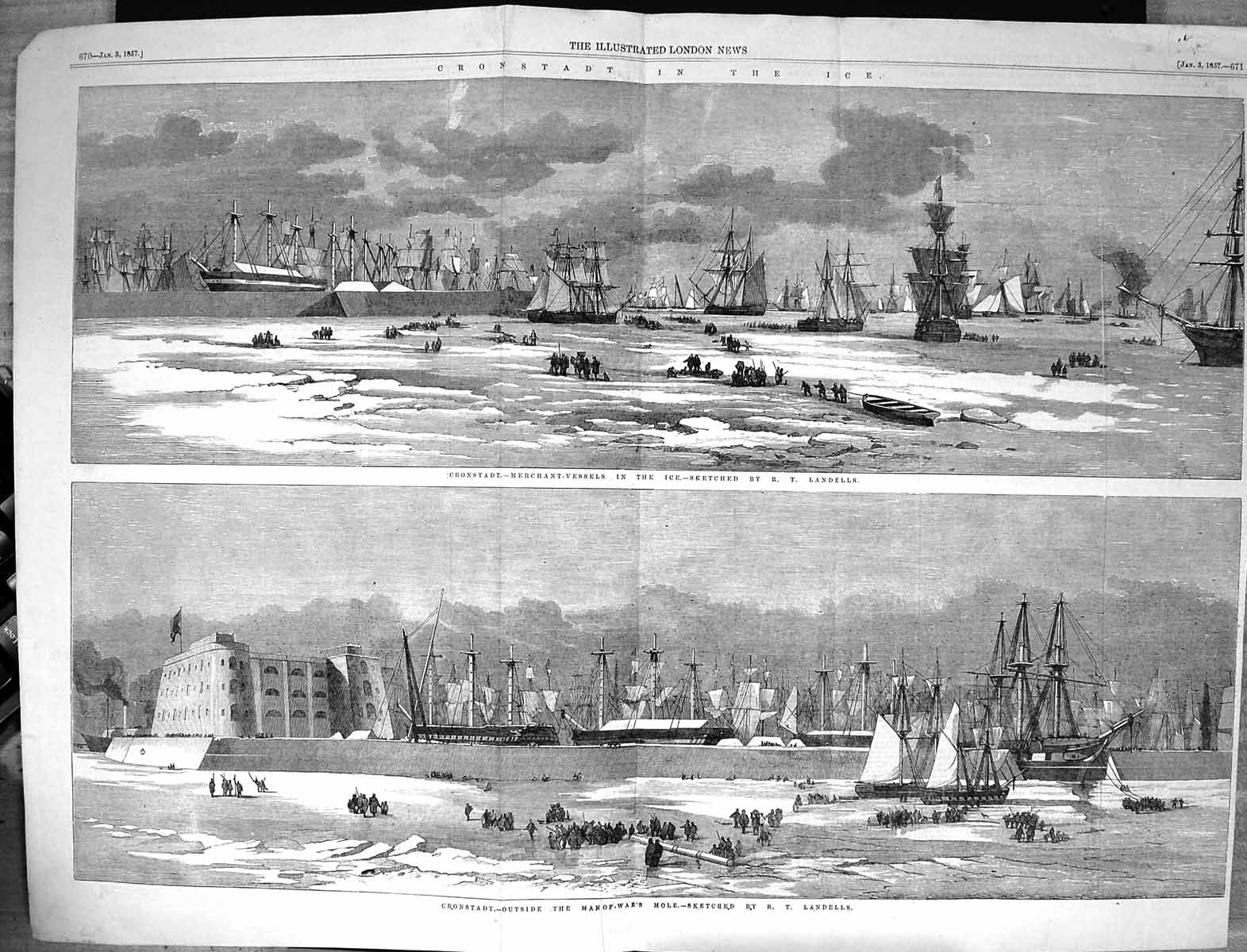 Old *6020 1857 Cronstadt Merchant Vessels Ships Ice Man-Of-War'S Mole