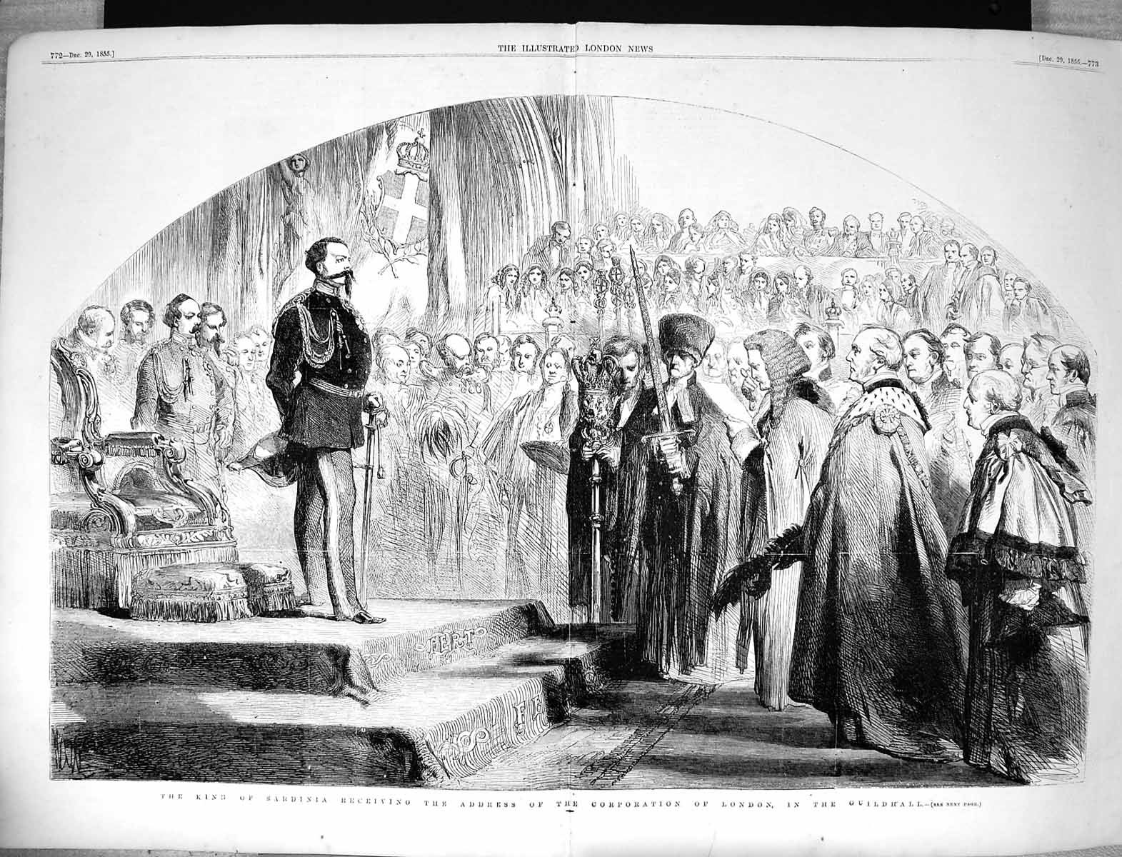 Old 1855 King Sardinia Receiving Address Corporation London Guildhall Victorian