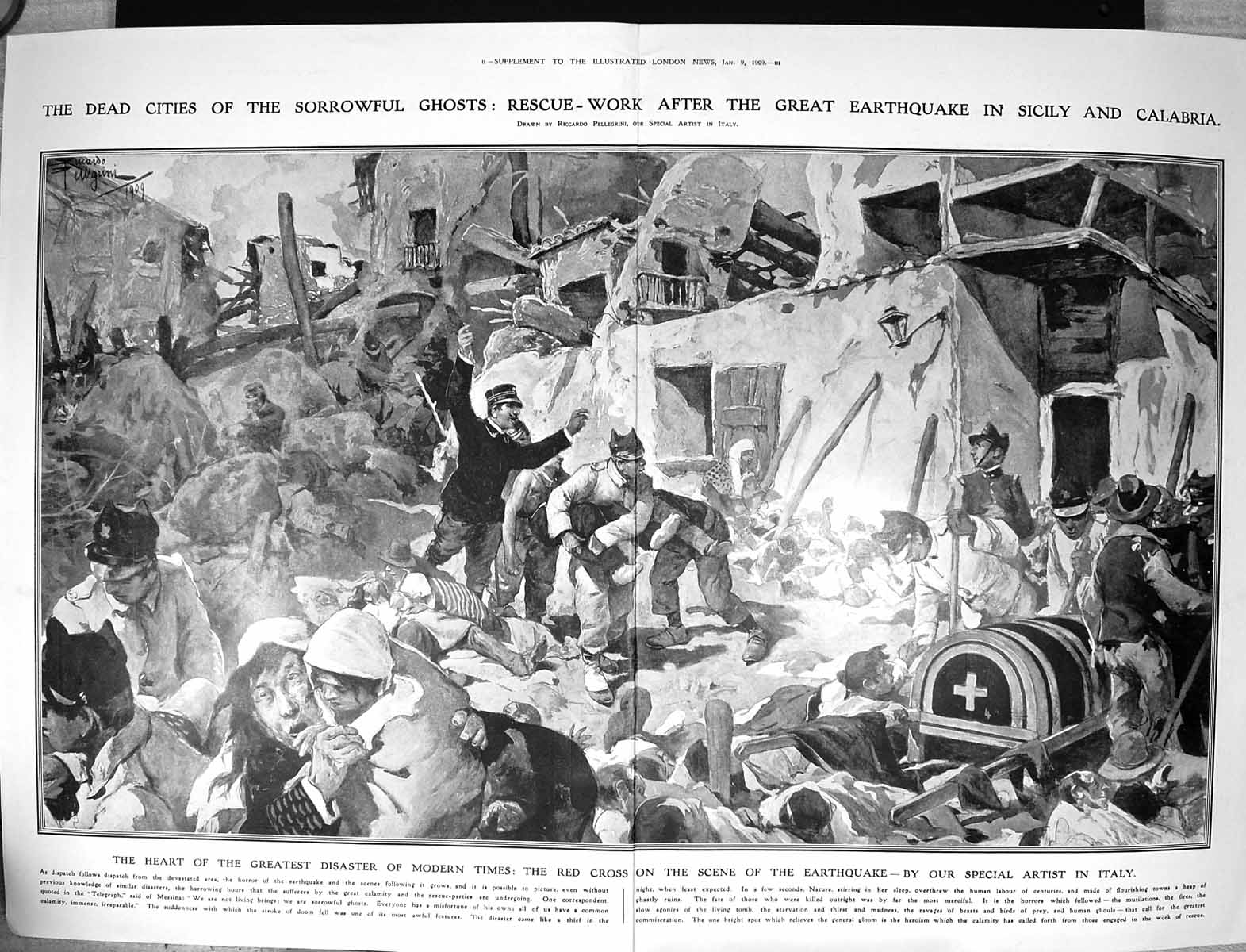 Old 1909 Earthquake Sicily Calabria Rescue Work Red Cross Italy Pelle 20th