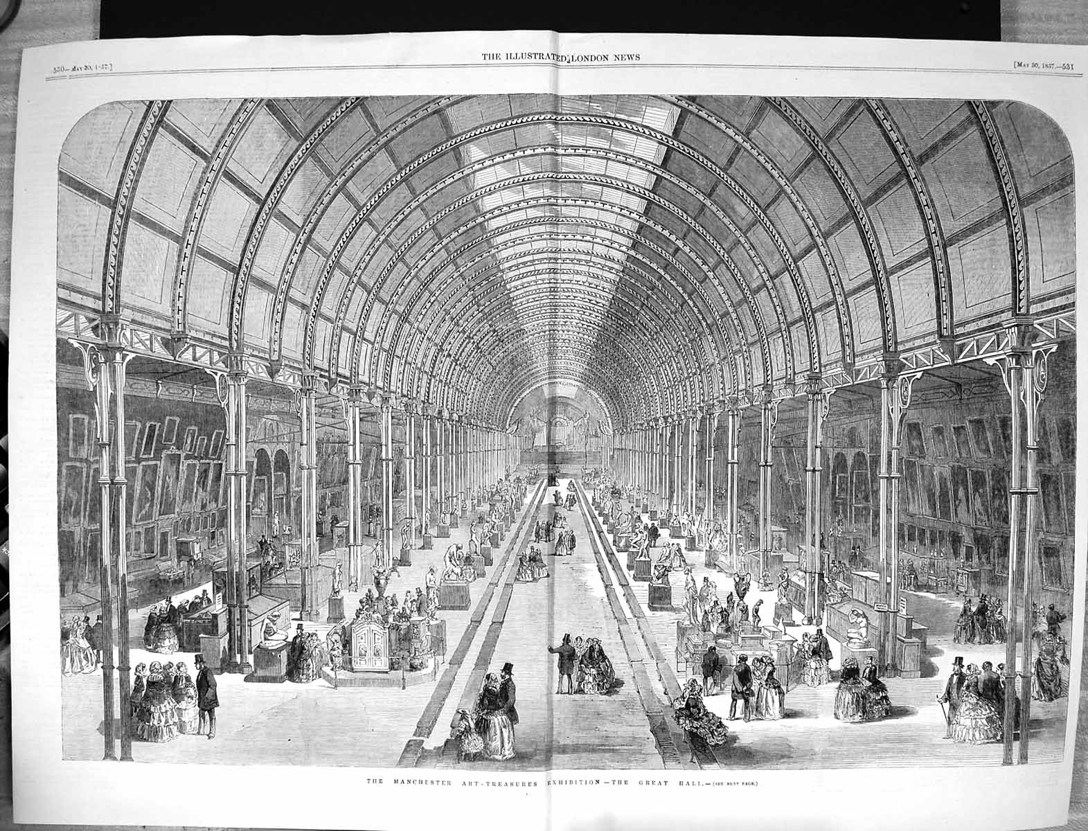 Old 1857 Manchester Art-Treasures Exhibition Great Hall Architecture Victorian