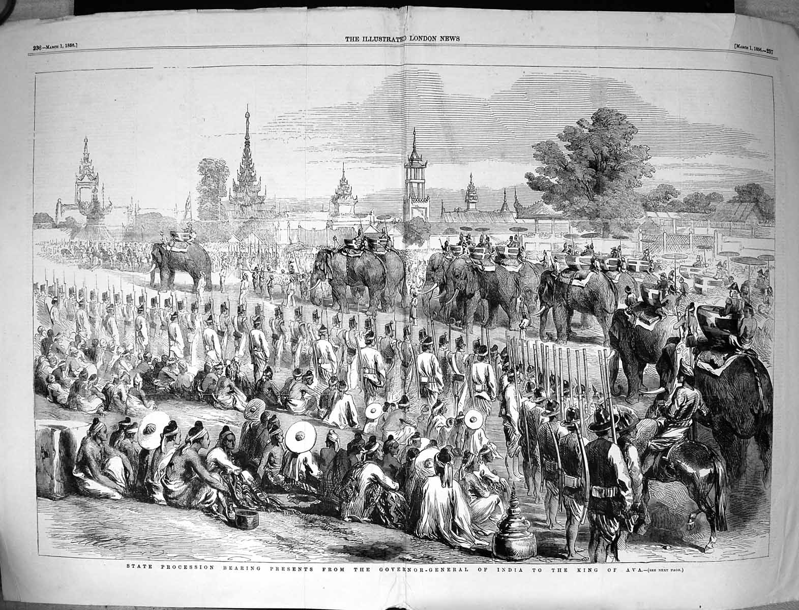 Old 1856 Procession Bearing Presents Governor-General India King Ava Victorian