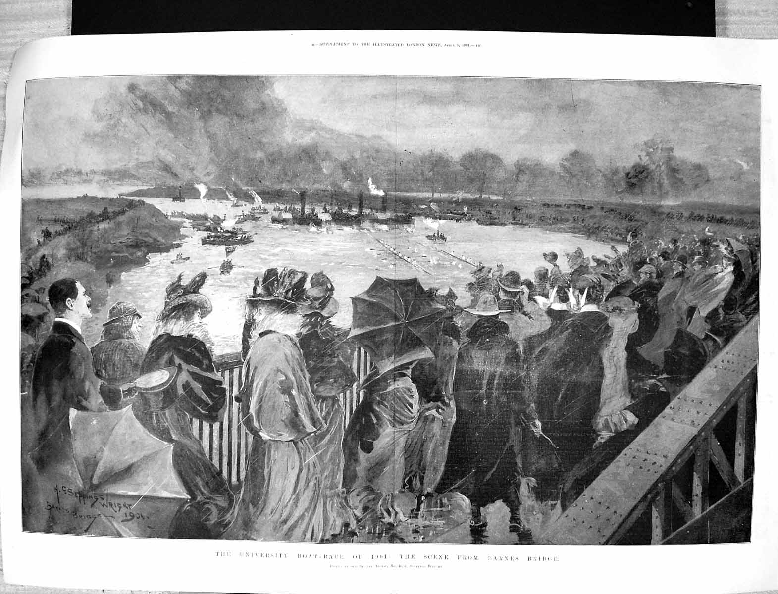 Old 1901 University Boat Race Barnes Bridge Sport Oxford Cambridge Wr Victorian