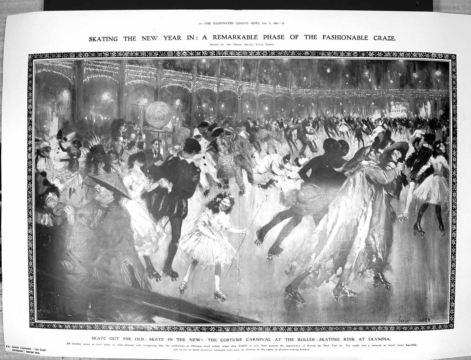 Old 1909 Ice Skating New Year Celebrations Costume Carnival Olympia L 20th