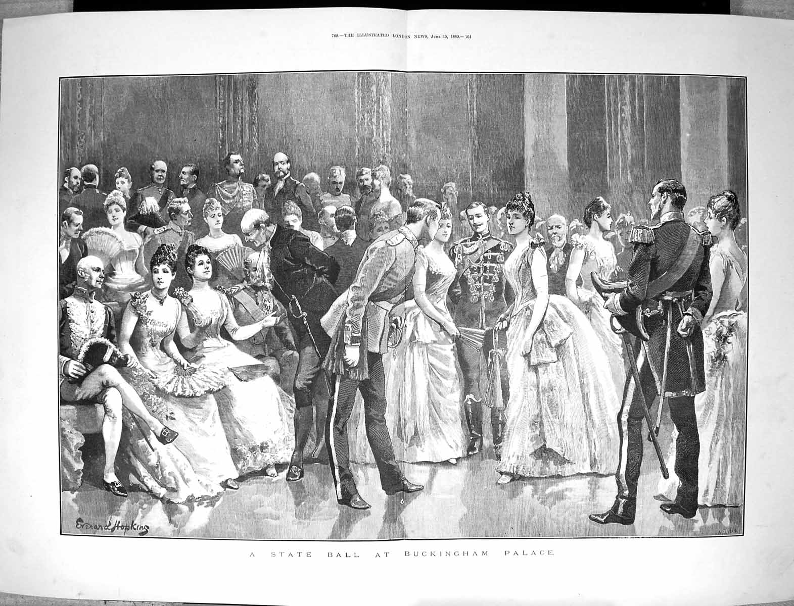 Old 1889 State Ball Buckingham Palace London Men Ladies Dancing Roman Victorian