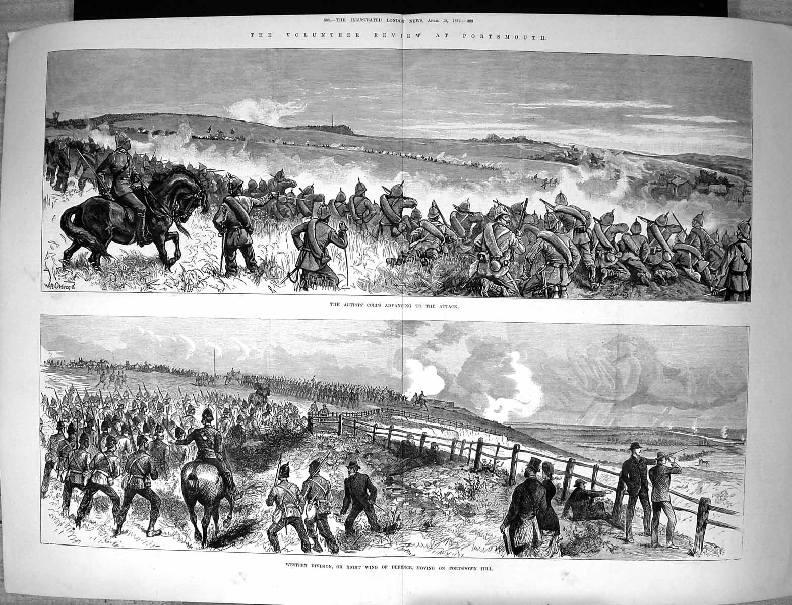 Old Print 1882 Volunteer Review Portsmouth Portsdown Hill War Siers Arti 19th