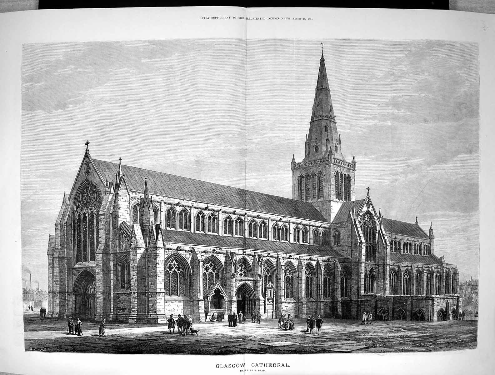 Old Antique Print 1881 Exterior Glasgow Cathedral Scotland Architecture 19th