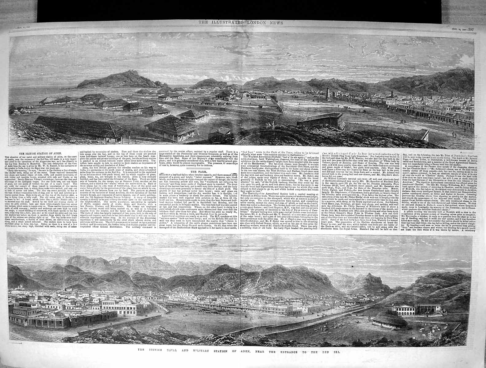 Antique Print 1867 British Navy Military Station Aden Red Sea War Mountains