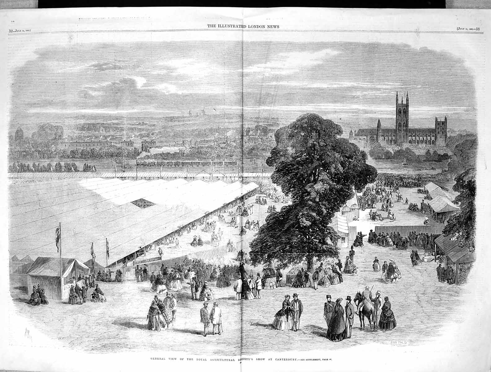 Old Print 1860 View Agricultural Society Show Canterbury Agriculture Yard 19th