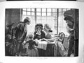 Original Old Antique Print 1884 Young Man Leaving Family Home Tea-Time Outin