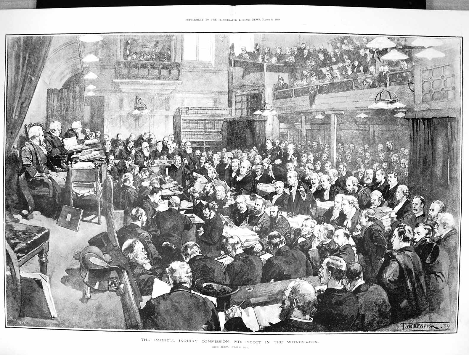 Old Print 1889 Parnell Inquiry Commission Pigott Witness-Box Court Scene 19th