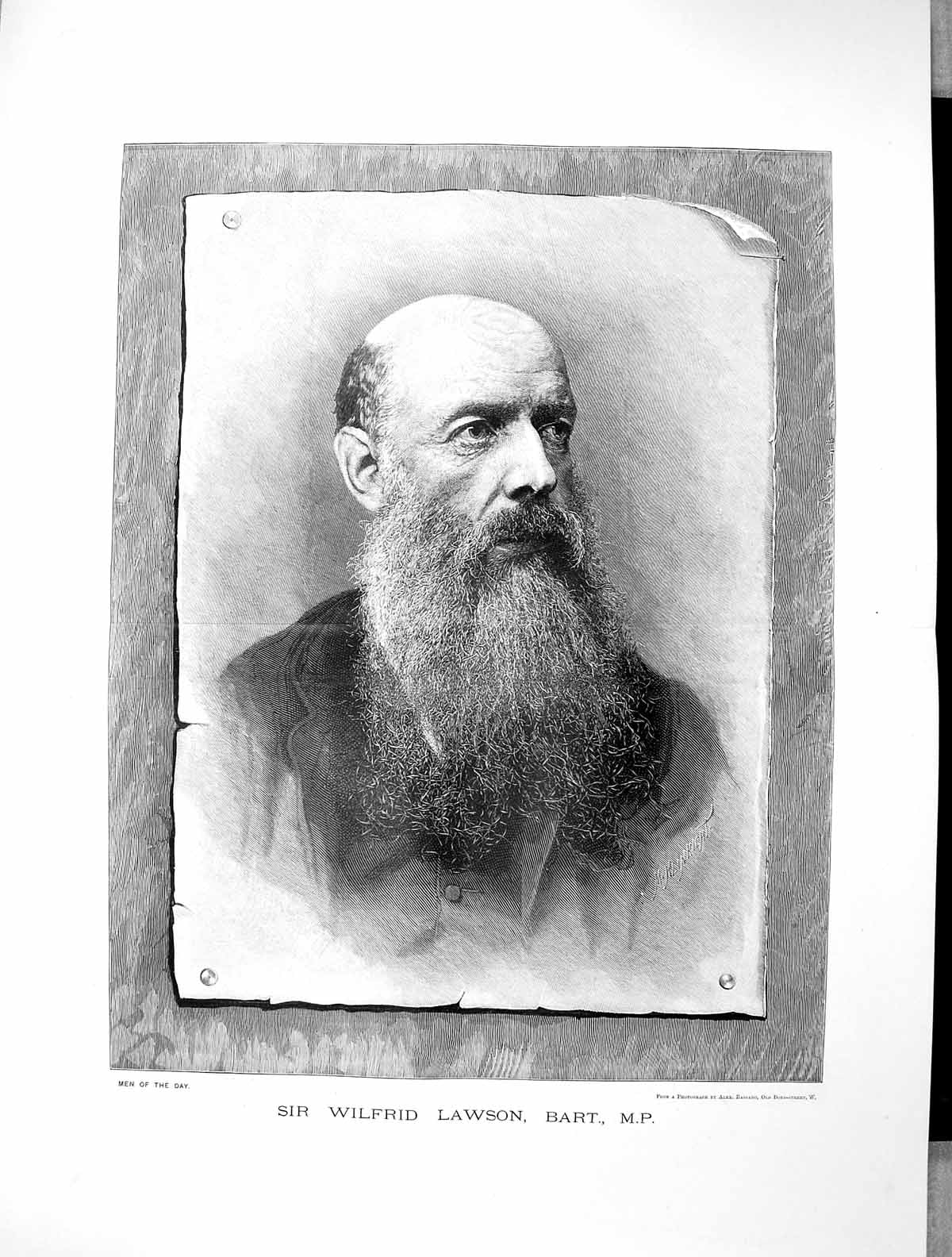 Old Antique Print 1889 Portrait Sir Wilfred Lawson Bart Member Parliament 19th
