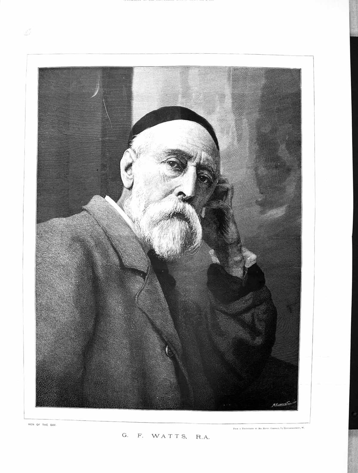 Original Old Antique Print 1889 Portrait George Frederic Watts Painter Sculptor