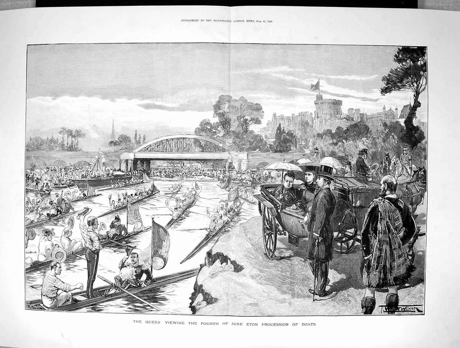 Antique Print 1889 Queen Victoria Eton Procession Boats River Sport Wilson 19th