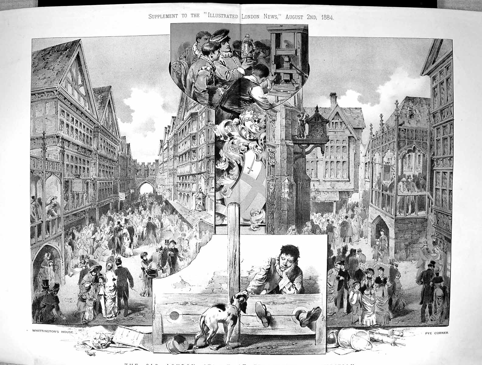 Old 1884 London Street Scene International Health Exhibition Pye Corn Victorian