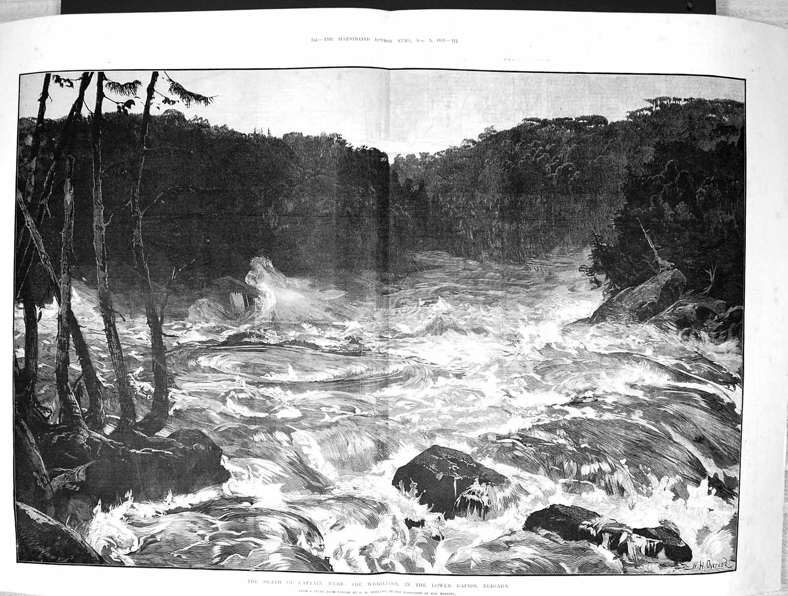 Old 1883 Scene Death Captain Webb Whirlpool Lower Rapids Niagara Fall Victorian