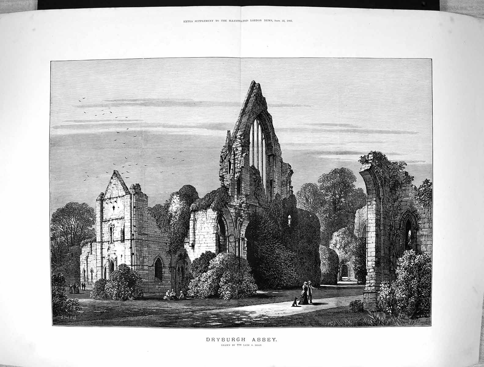 Old Print 1883 Exterior Dryburgh Abbey Architecture England Read Fine Art 19th