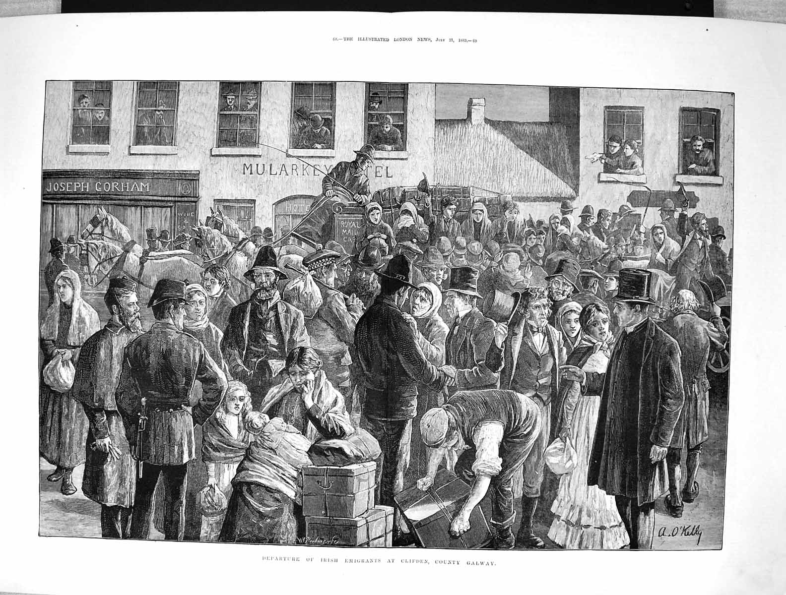 Old 1883 Scene Departure Irish Imigrants Clifden County Galway Irelan Victorian